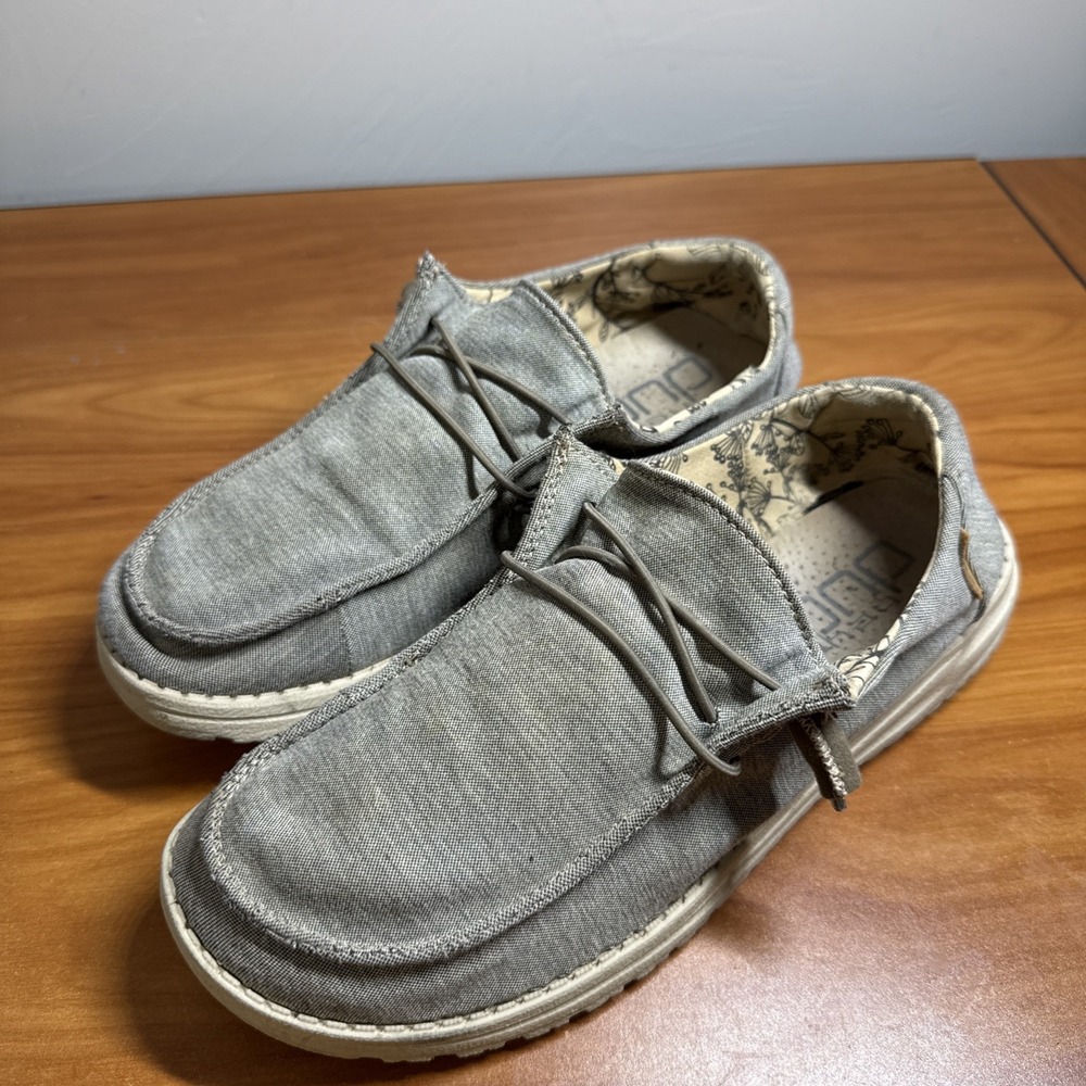 Hey Dude Wendy Women's Casual Shoes Slip On Size 10 Grey White Stretch Steppa
